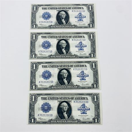 4 Consecutive 1923 $1 Silver Certificates Speelman & White