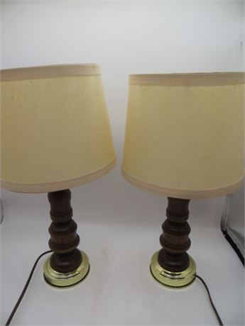 Pr. of Small Lamps Wood & Brass