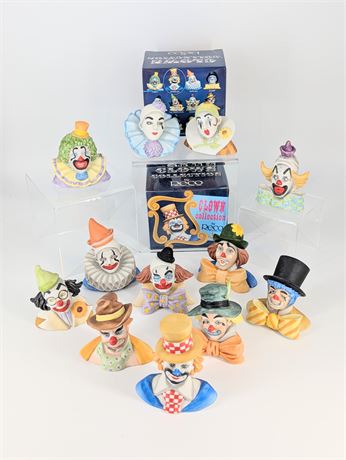 Lot 12 Porcelain Reco Clown Figurines w/Boxes