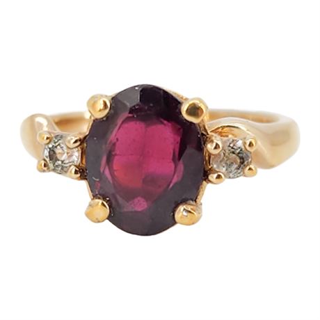 Vtg AVON 18KT HGE Genuine Garnet & CZ Ring, Sz 5