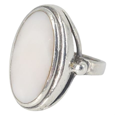 Vintage Sterling Silver Mother of Pearl Ring, Sz 6.5