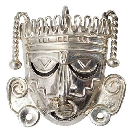 Vintage Signed JNN Taxco Mexico Sterling Silver Mesoamerican Warrior Brooch