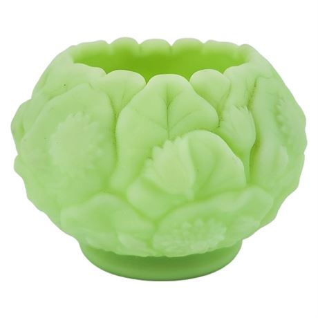 Vintage Fenton UV Reactive Lime Sherbet Satin Glass Rose Bowl