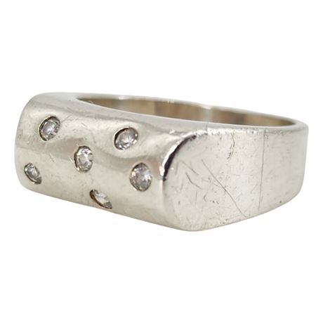 Vtg Sterling Silver CZ Scatter Ring, Sz 8