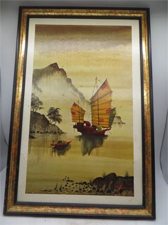 Framed Art Print "Oriental Serenity" By R.E. Russell Featuring Oriental Fishing