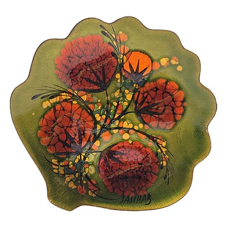 Mid-Century Sascha Brastoff Leaf-Shaped Floral Enamel Plate