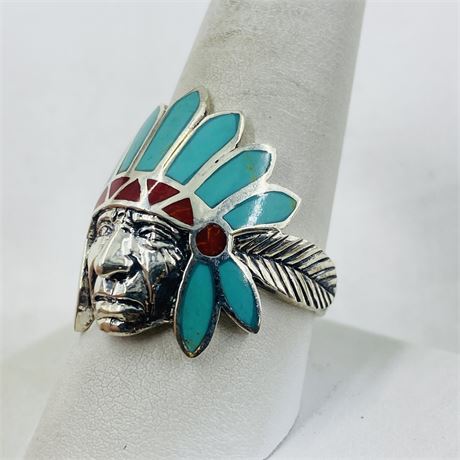 7g Sterling Navajo Chief Head Ring Size 10