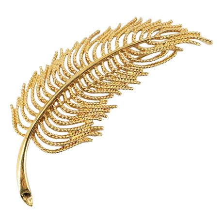 Vintage Monet Gold Tone Feather Brooch