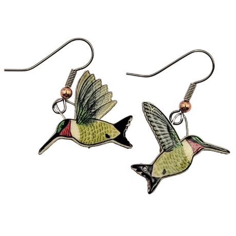 Artisan Made Wooden Hummingbird Dangle Earrings