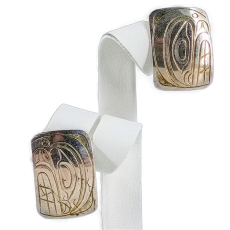 Vintage Sterling Silver Etched Earrings – Modernist Abstract Design