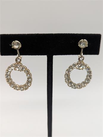 Vintage Fancy Rhinestone Circle Screw-back Earrings Well-Made