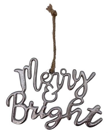 4 Silver Openwork Metal Merry & Bright Holiday Decoration