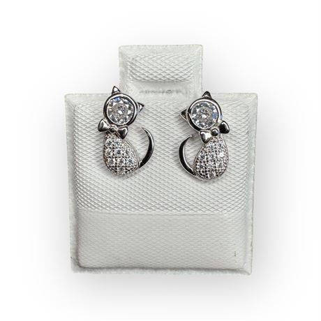 CZ & Sterling Silver Cat Earrings
