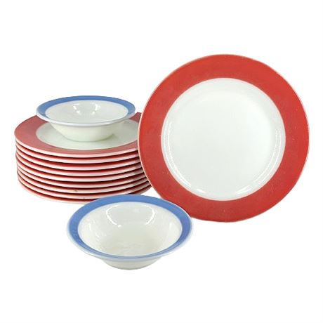 Pyrex Restaurant Ware Blue Bowls & Pink Plates