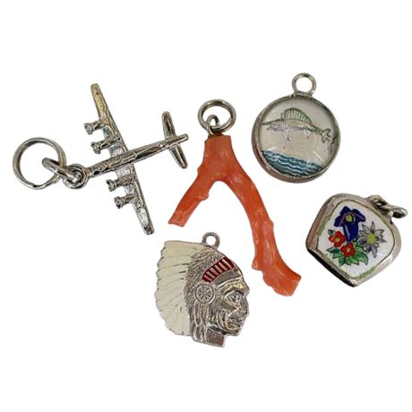 Lot of 5 Silver & Coral Charms ~ 925/800