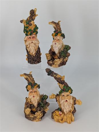 Lot 4 Christmas Holiday Wood Tree Santa Ents Tree Spirit Figurines