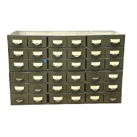 Vintage Small Drawer Metal Cabinet & Contents