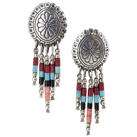Signed Quoc Turquoise Sterling Silver Concho Earrings