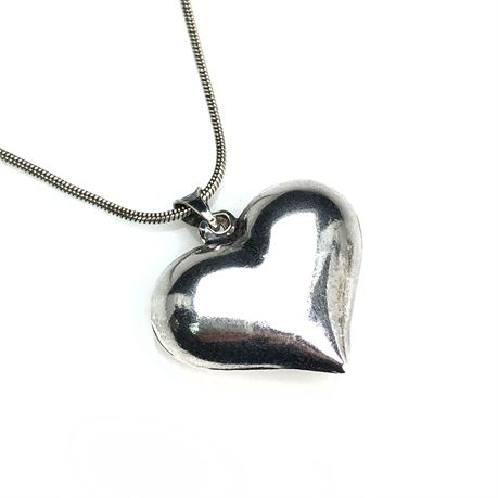 Vintage Sterling Silver Italy Puffy Heart Pendant on Sterling Flex Chain