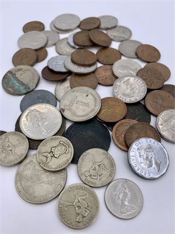 50 pc Lot of Vintage International Coins