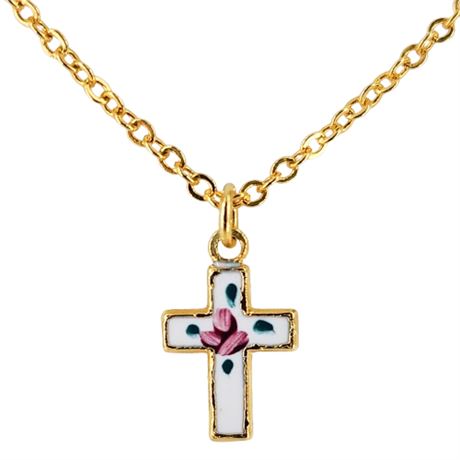 Vintage Dainty Enamel Cross Pendant Necklace