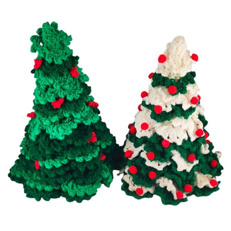 Vintage Two Tone Crocheted Christmas Trees, Lot of 2