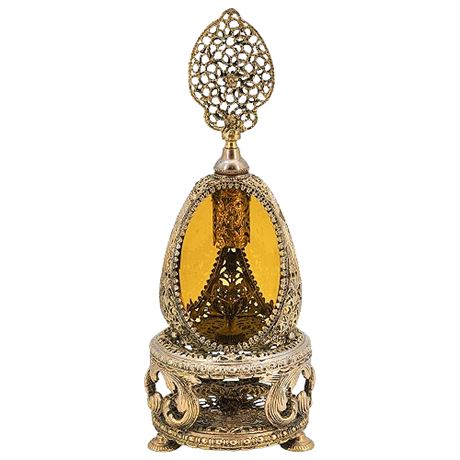 Vtg Hollywood Regency Ormolu Ornate Filigree & Glass Perfume Bottle, Flawed