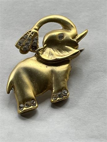 Art deckle, gold elephant with rhinestone brooch