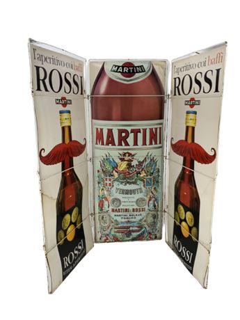 Mid Century Italian 3 Panel Martini Rossi Aperitivo Liquor Advertising Sign