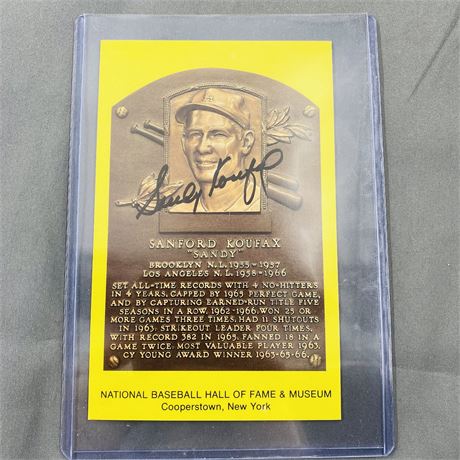 Sandy Koufax Signed Gold HOF Plaque Postcard