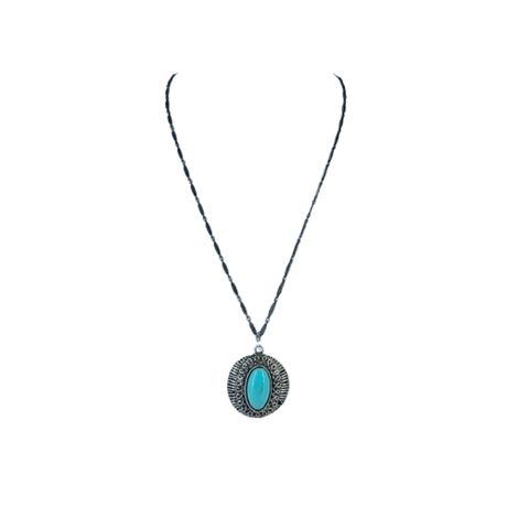 Vintage Faux Turquoise Silver Tone 70s Necklace