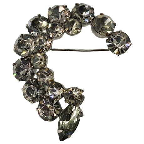 Vintage Prong Set Smoke Rhinestone Swoosh Brooch
