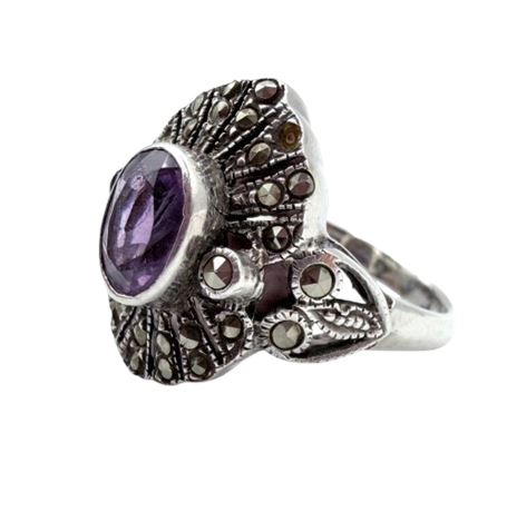 Sterling Silver Amethyst & Marcasite Ring