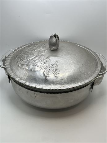Vintage aluminum casserole dish with glass bowl, insert and lid