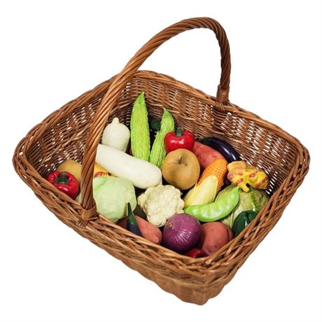 Wicker Basket Full of Ceramic Vegetables