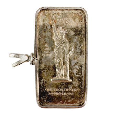 New Millennium Group Franklin Mint 1 oz .999 Fine Silver Ingot in Silver Bezel