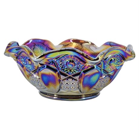 Vintage L.E. SMITH Quintec Amethyst Carnival Glass Bowl