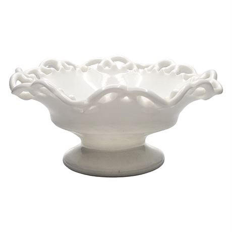 Smith Glass "Colonial Lace Milk Glass" Footed Crimped Bowl