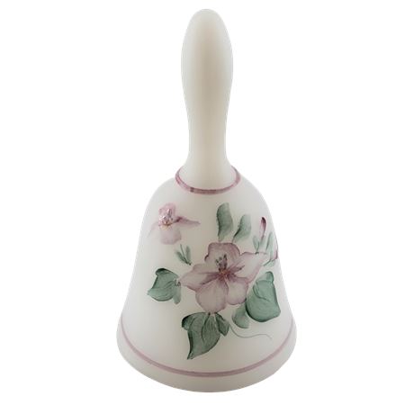 Fenton White Satin Glass Hand-Painted Rose Bell - Signed