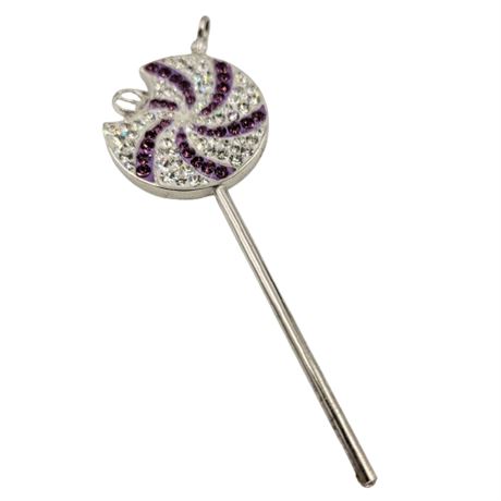 Purple and White Rhinestone Lollipop Necklace Pendant