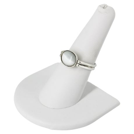 Signed Sterling Silver White Cat's Eye Ring, Sz 8