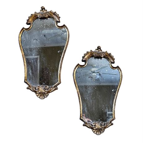Pair of Antique Hand Carved & Gilt Wooden Wall Mirrors