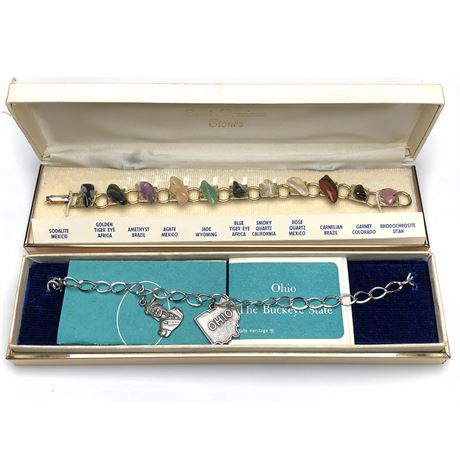 Vintage Semi-Precious Stone Bracelet & Ohio Buckeye State Charm Bracelet