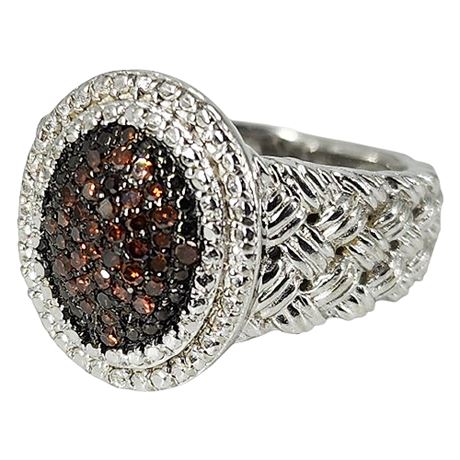 Sterling Silver Genuine Brown Diamond Pave Ring, Sz 5