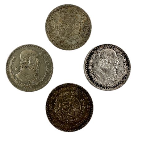 Lot of 4 50's-60's Mexican Pesos 10% Silver