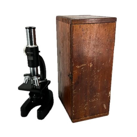 Vintage Sentinel Microscope in Wooden Storage Box