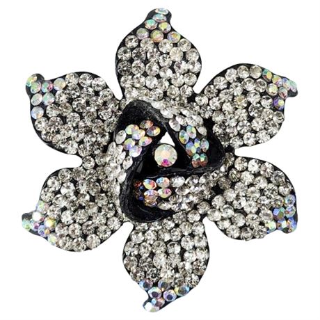 Large Vintage Clear & Aurora Borealis Rhinestone Flower Pendant