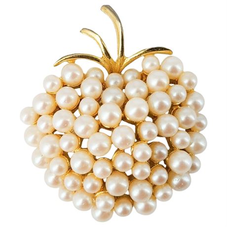 Signed Vintage Torino Faux Pearl Apple Brooch