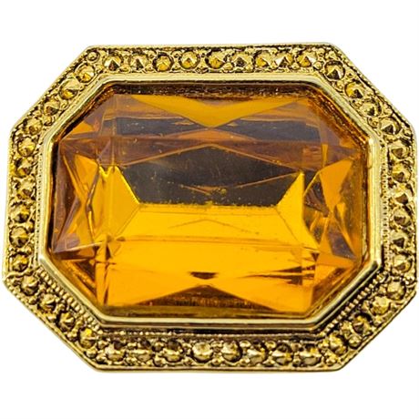 Vintage Orange Stone and Gold Tone Brooch