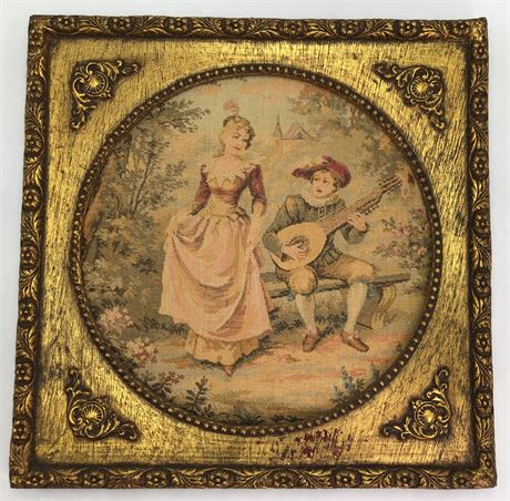 Mid Century Regency Style Sungott Art Studios Framed Tapestry